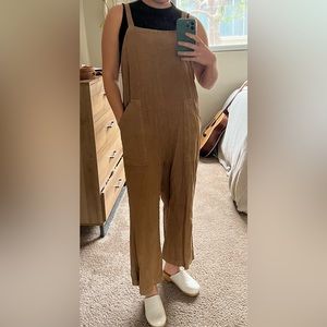 Tan Linen Flowy Jumpsuit